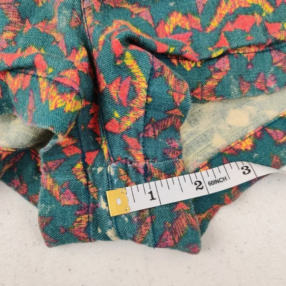FREE PEOPLE Shorts Size 6 Western Aztec Lightweight Blue Orange Linen Spandex
